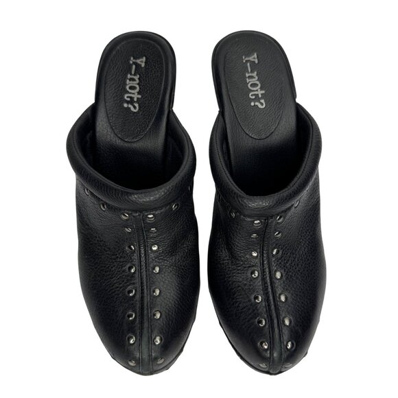 Vintage‎ Y2K 90s Whimsigoth Y-Not? Black Leather Studded Clogs Sz 8 Chunky Heels - Picture 4 of 10